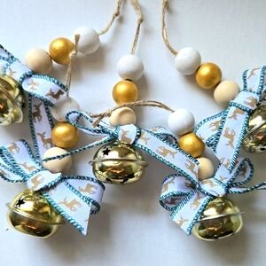 Gold and green bell ornaments